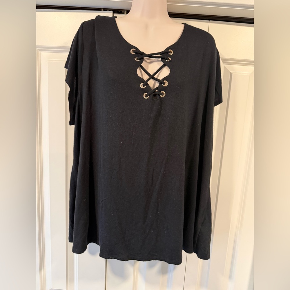 Cato black cross cross v neck top shirt blouse 26W 28W